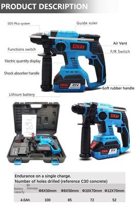 Leichtgewicht 21V Bürstenlose elektrische Power Hammer Bohrer mit 2pcs 4.0Ah Lithium-Batterie