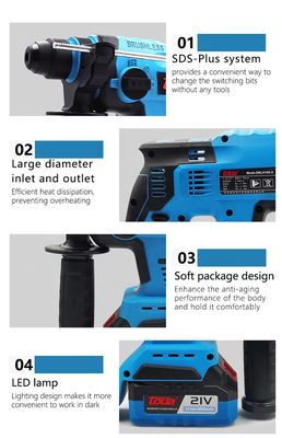 Leichtgewicht 21V Bürstenlose elektrische Power Hammer Bohrer mit 2pcs 4.0Ah Lithium-Batterie
