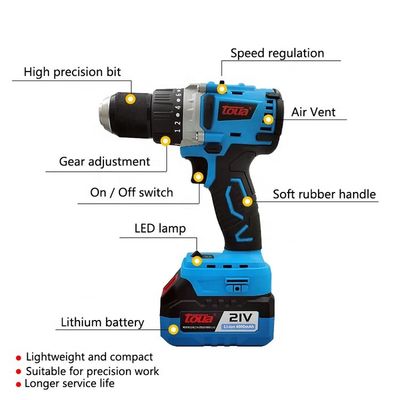 Hochleistungs 21V kabellose elektrische Bohrmaschine mit 4,0Ah Lithiumbatterie und Bürstenlosem Motor